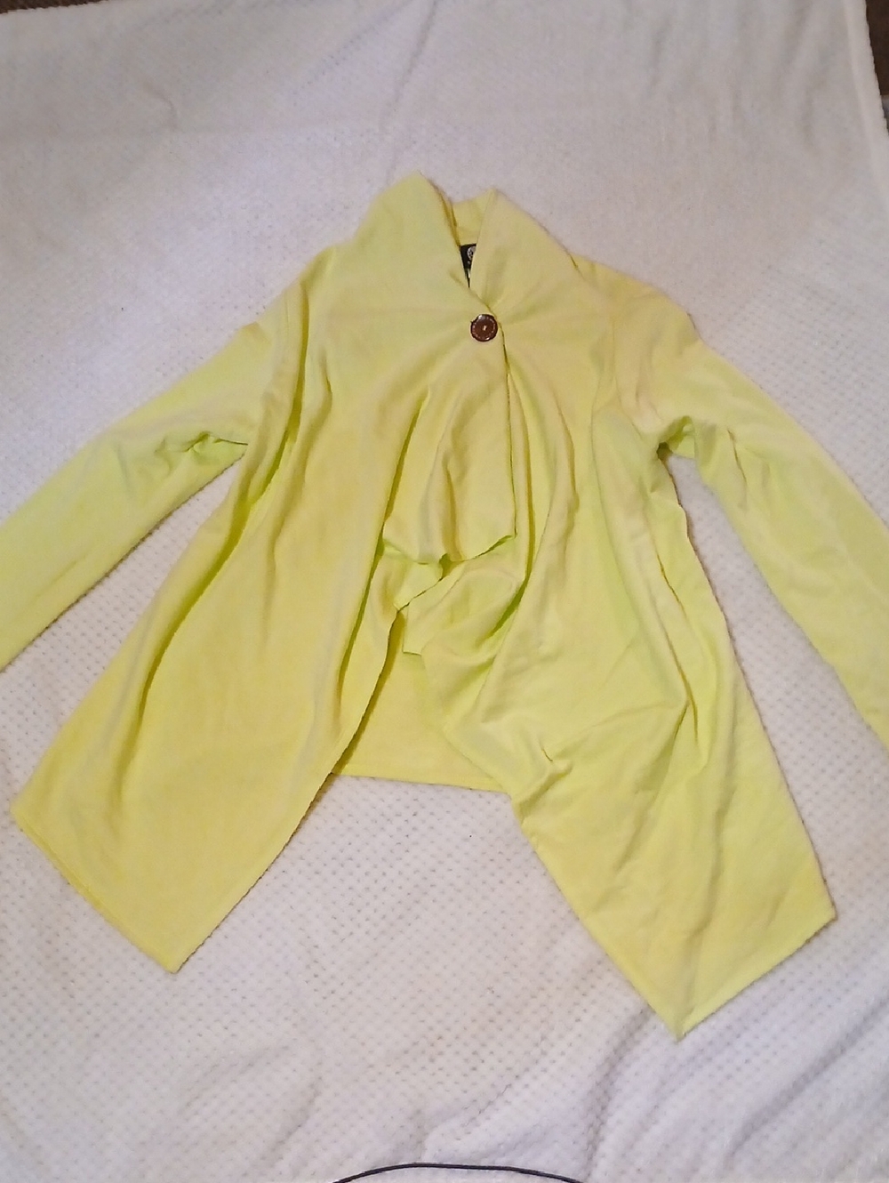 bobeau Yellow Draped Open-Front Cardigan with Button Accent